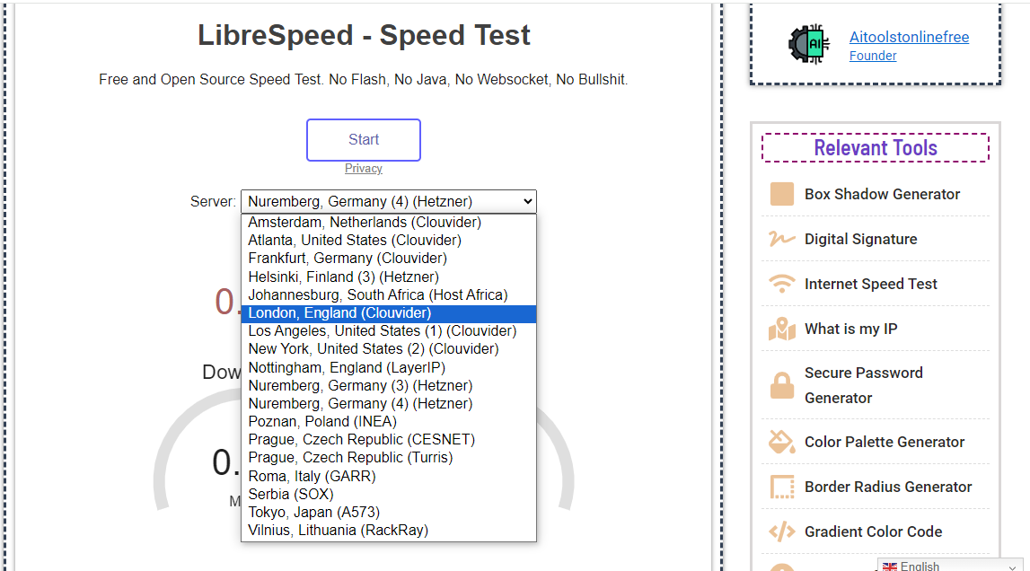 choose server for testing internet speed
