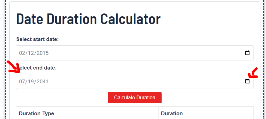 step 2 enter end date of birth in age calculator 