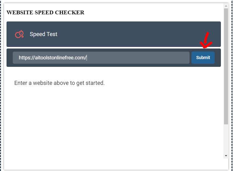 step 2 submit url to test website speed